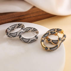 Personality leopard pattern full diamond copper huggie earrings
