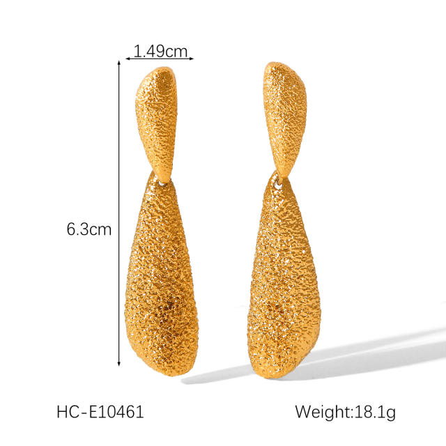 Creative drop shape frosted hammer pattern stainless steel earrings