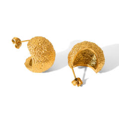18KG chunky frosted hammer pattern stainless steel earrings