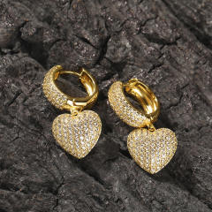 Delicate diamond heart charm gold plated copper huggie earrings