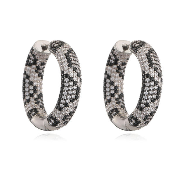 Personality leopard pattern full diamond copper huggie earrings