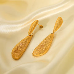 Creative drop shape frosted hammer pattern stainless steel earrings