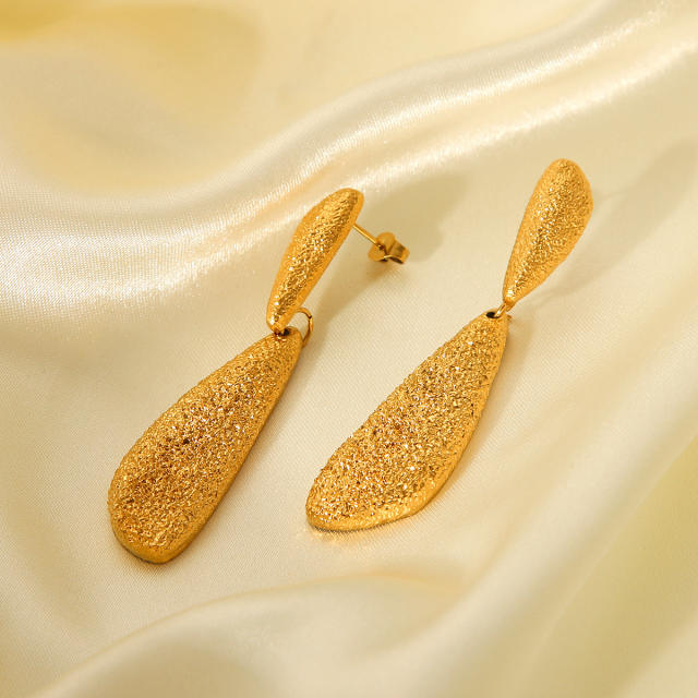 Creative drop shape frosted hammer pattern stainless steel earrings