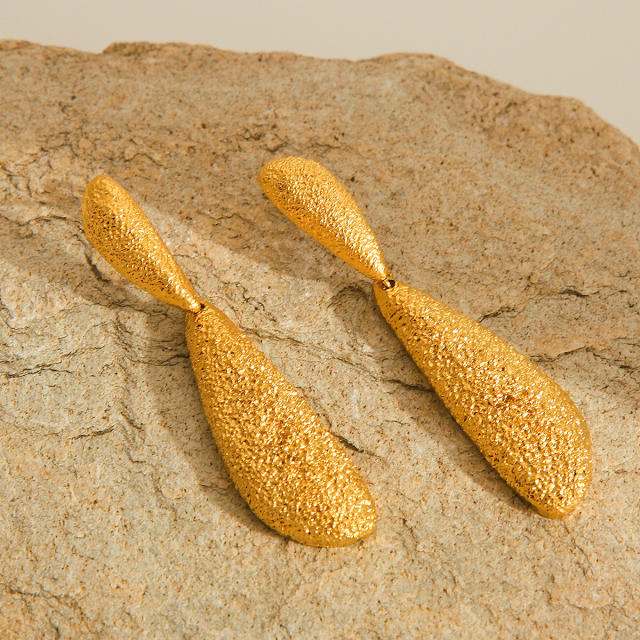 Creative drop shape frosted hammer pattern stainless steel earrings