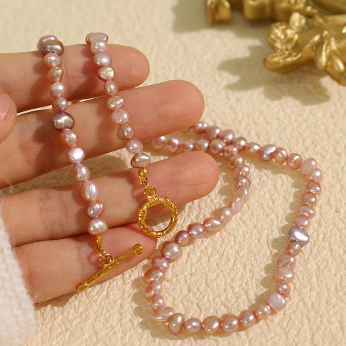 Waterpearl bead toggle necklace stainless steel necklace