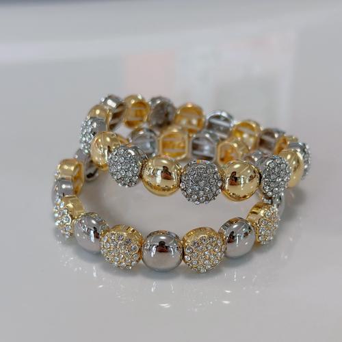 Chunky gold plated copper diamond ball elastic bangle