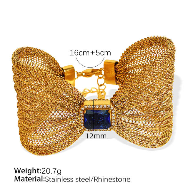Elegant stainless steel big bow color cubic zircon bangle bracelet