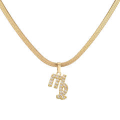 Diamond zodiac pendant gold plated copper necklace
