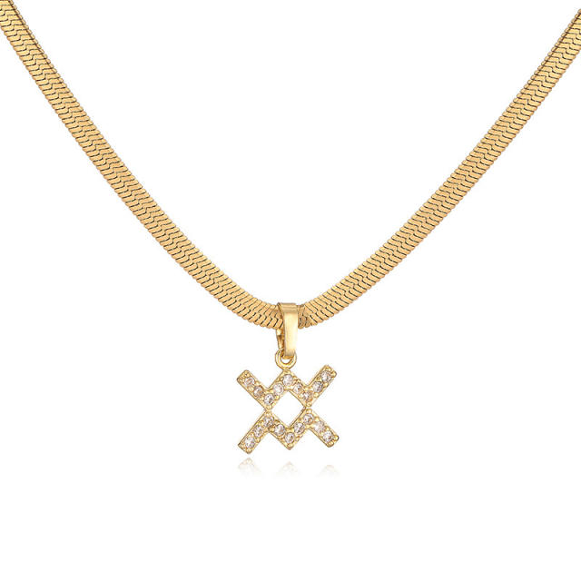 Diamond zodiac pendant gold plated copper necklace