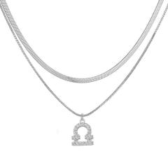Hiphop two layer gold plated copper chain diamond zodiac pendant necklace