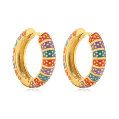 Colorful enamel gold plated copper huggie earrings
