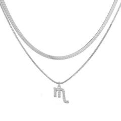 Hiphop two layer gold plated copper chain diamond zodiac pendant necklace