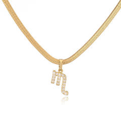 Diamond zodiac pendant gold plated copper necklace