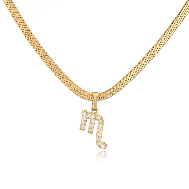 Diamond zodiac pendant gold plated copper necklace