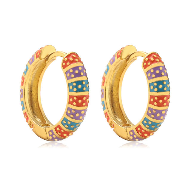 Colorful enamel gold plated copper huggie earrings