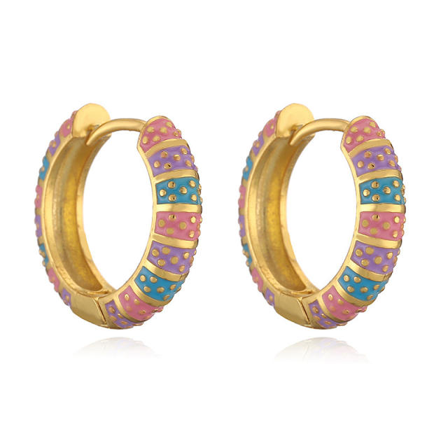 Colorful enamel gold plated copper huggie earrings