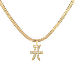 Diamond zodiac pendant gold plated copper necklace