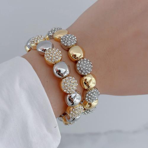Chunky gold plated copper diamond ball elastic bangle