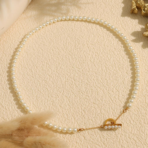 Eleagnt pearl bead toggle chain stainless steel necklace