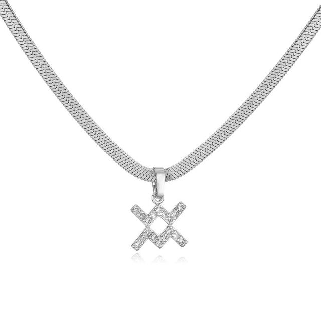 Diamond zodiac pendant gold plated copper necklace