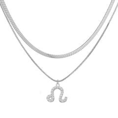 Hiphop two layer gold plated copper chain diamond zodiac pendant necklace