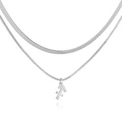 Hiphop two layer gold plated copper chain diamond zodiac pendant necklace