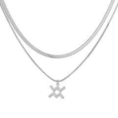 Hiphop two layer gold plated copper chain diamond zodiac pendant necklace