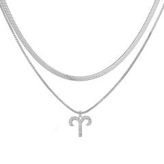 Hiphop two layer gold plated copper chain diamond zodiac pendant necklace
