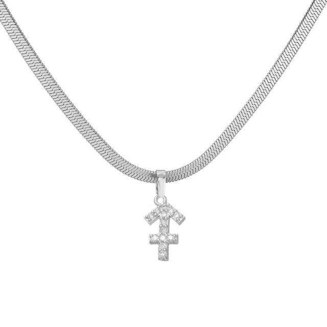 Diamond zodiac pendant gold plated copper necklace