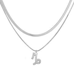 Hiphop two layer gold plated copper chain diamond zodiac pendant necklace