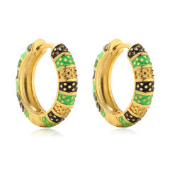 Colorful enamel gold plated copper huggie earrings