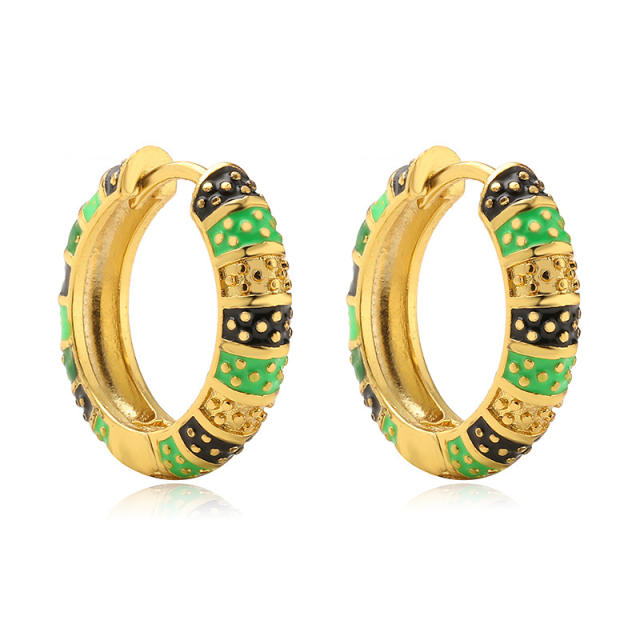Colorful enamel gold plated copper huggie earrings