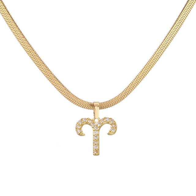 Diamond zodiac pendant gold plated copper necklace