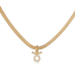 Diamond zodiac pendant gold plated copper necklace