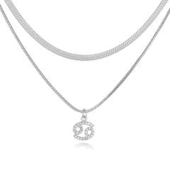 Hiphop two layer gold plated copper chain diamond zodiac pendant necklace
