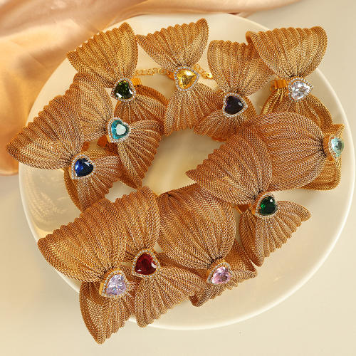Chunky bow colorful diamond heart stainless steel women bangle bracelet