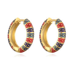 Colorful enamel gold plated copper huggie earrings