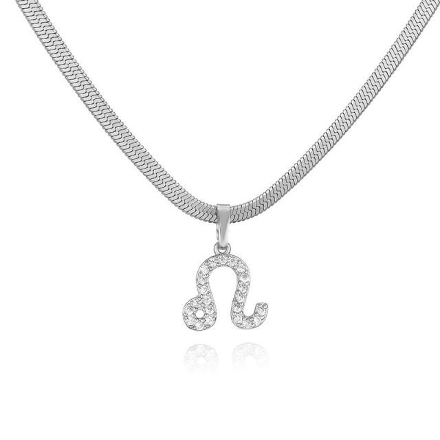 Diamond zodiac pendant gold plated copper necklace