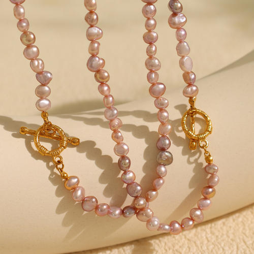 Waterpearl bead toggle necklace stainless steel necklace