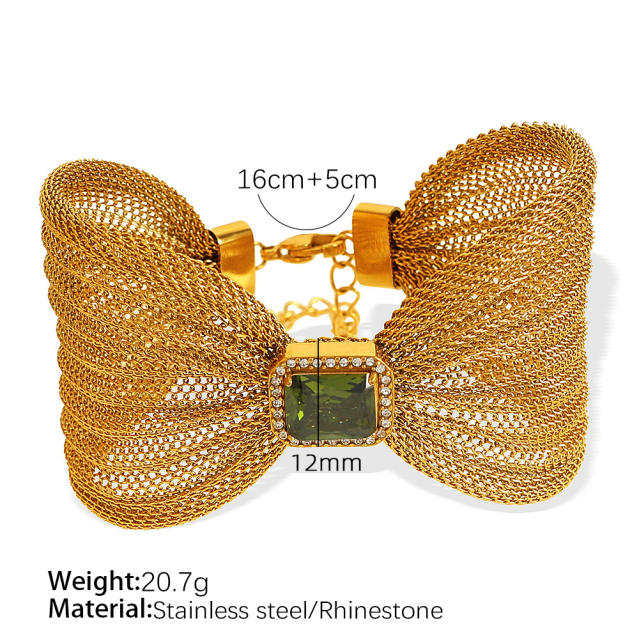 Elegant stainless steel big bow color cubic zircon bangle bracelet