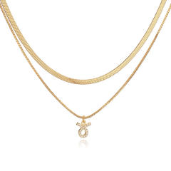 Hiphop two layer gold plated copper chain diamond zodiac pendant necklace