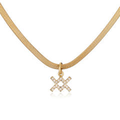 Diamond zodiac pendant gold plated copper necklace