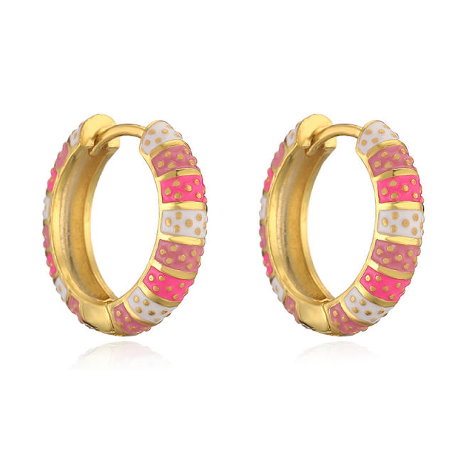 Colorful enamel gold plated copper huggie earrings