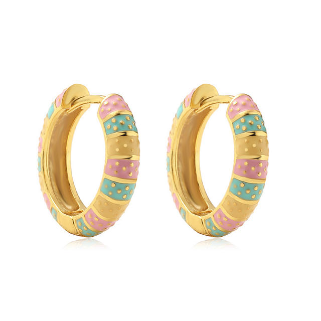 Colorful enamel gold plated copper huggie earrings