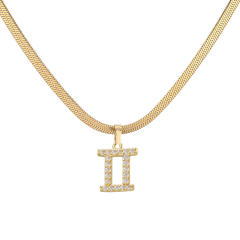 Diamond zodiac pendant gold plated copper necklace