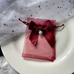 Sweet ribbon bow organza jewelry bag 50pcs