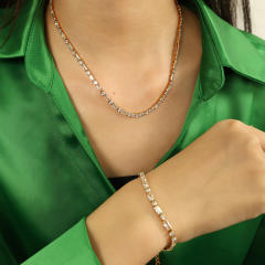 18KG luxury tennis chain stainless steel necklace bracelet set