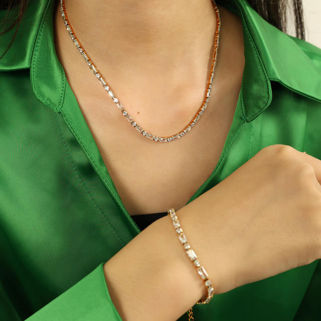 18KG luxury tennis chain stainless steel necklace bracelet set