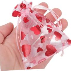 Hot sale red heart organza jewelry bag string bag Valentine's Day 100pcs