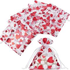 Hot sale red heart organza jewelry bag string bag Valentine's Day 100pcs